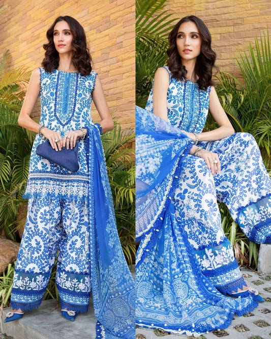 Beautiful Blue Mprint Lawn Suit