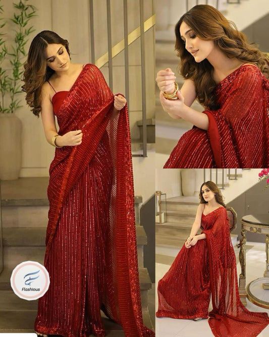 Beautiful Red saree unstitch out class