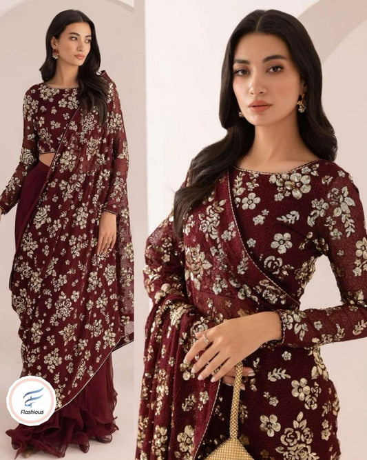 Beautiful Maroon Designer Saree