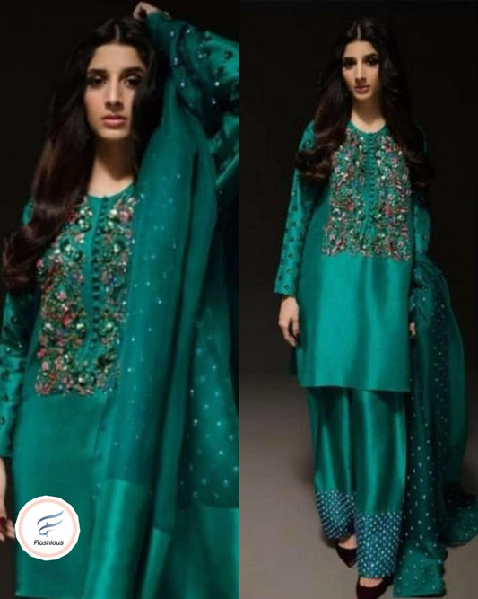 MUSE RAWSILK HANDMADE Emerald green dress