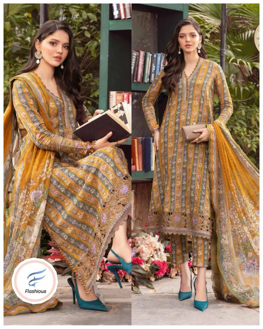 Mprint 7a lawn Mustard floral line